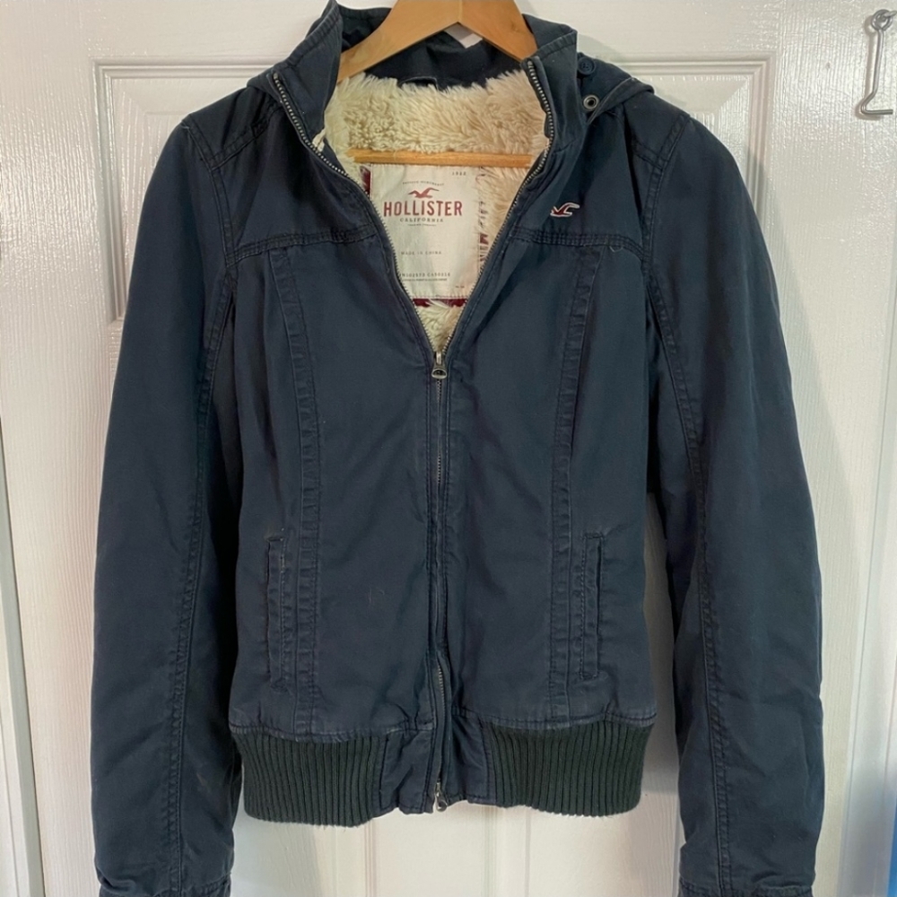 Hollister Navy Blue Fur Lined Jacket